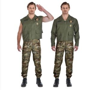 Men’s Amscan Soldier Halloween Costume Jacket and Pants Set - Green and Camo